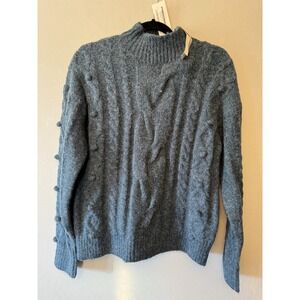 NWT Love‎ stitch Teal Mock Neck Ribbed Fuzzy Sweater With Gorgeous Detail Size M